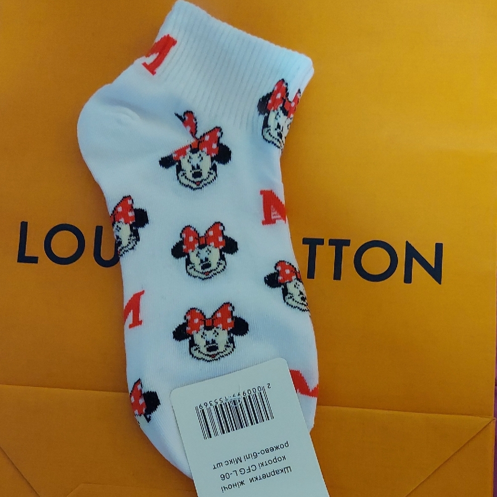 White Socks with Red Minnie Mouse Design